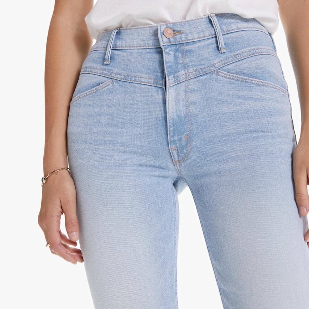 Mother The Dazzler Yoke front frayed ankle jeans in Lots of Free Hugs
